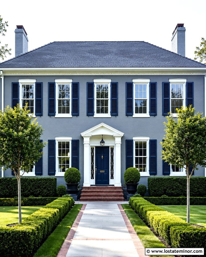 Slate Grey Georgian House With Navy Panel Shutters - 30 Slate Grey House Design With Shutters Ideas