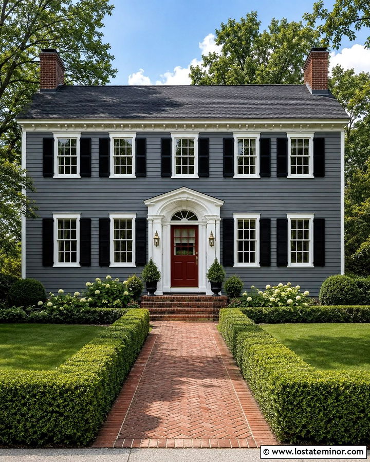 Slate Grey Georgian House With Red Dutch Door - 30 Slate Grey House Design With Dutch Door Ideas