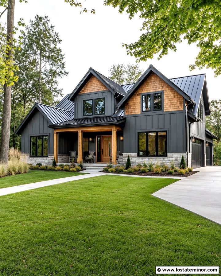Slate Grey House With A Black Metal Roof And Cedar Shakes - 30 Slate Grey House Design With Cedar Shake Ideas