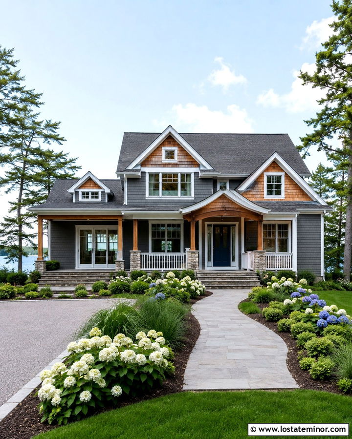 Slate Grey House With A Blue Door And Cedar Shakes - 30 Slate Grey House Design With Cedar Shake Ideas
