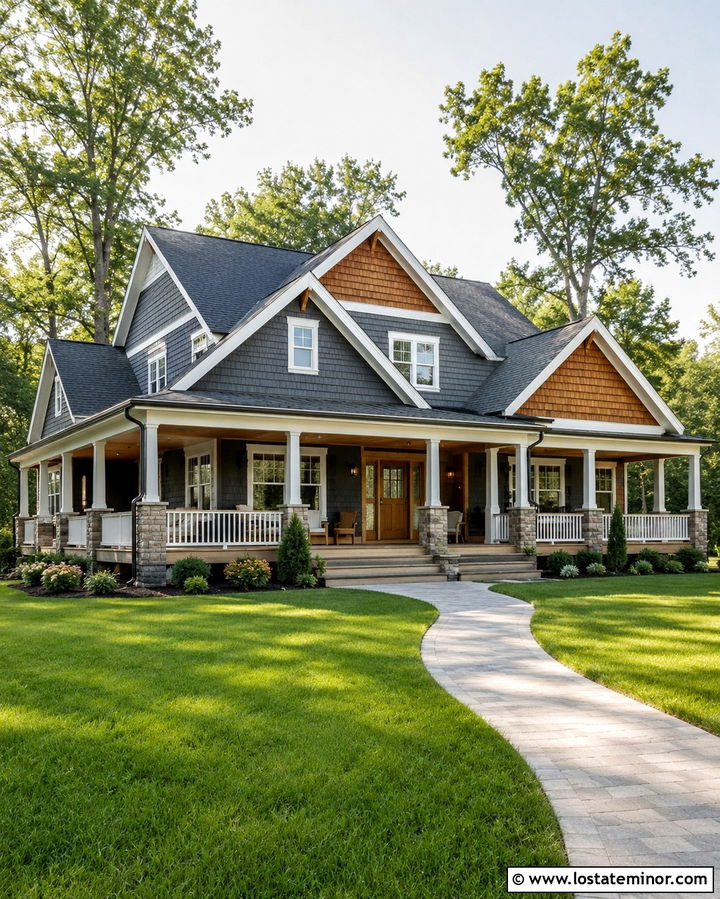 Slate Grey House With A Cedar Shake Wraparound Porch - 30 Slate Grey House Design With Cedar Shake Ideas