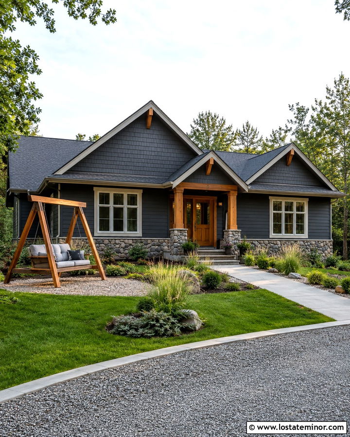 Slate Grey House With A Frame Swing - 30 Slate Grey House Design With Swing Ideas