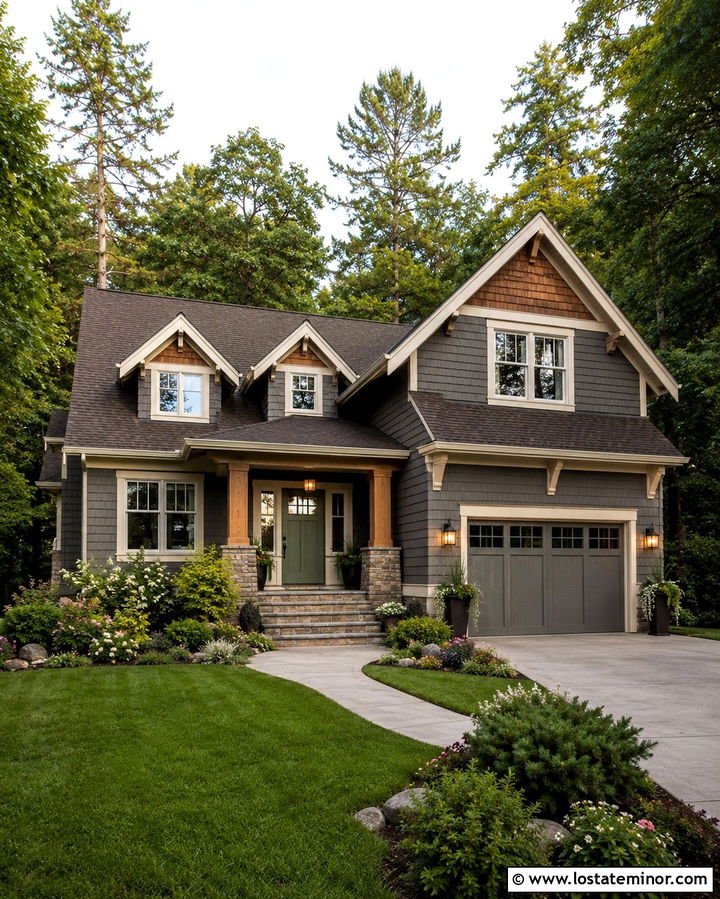 Slate Grey House With A Green Door And Cedar Shakes - 30 Slate Grey House Design With Cedar Shake Ideas