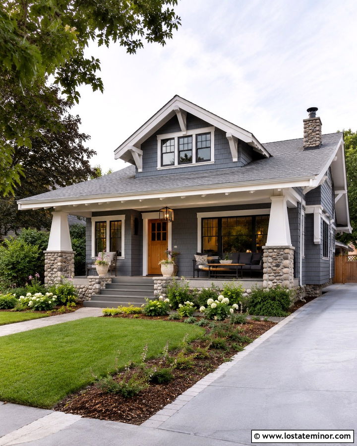 Slate Grey House With A Porch Pendant - 30 Slate Grey House Design With Lighting Ideas