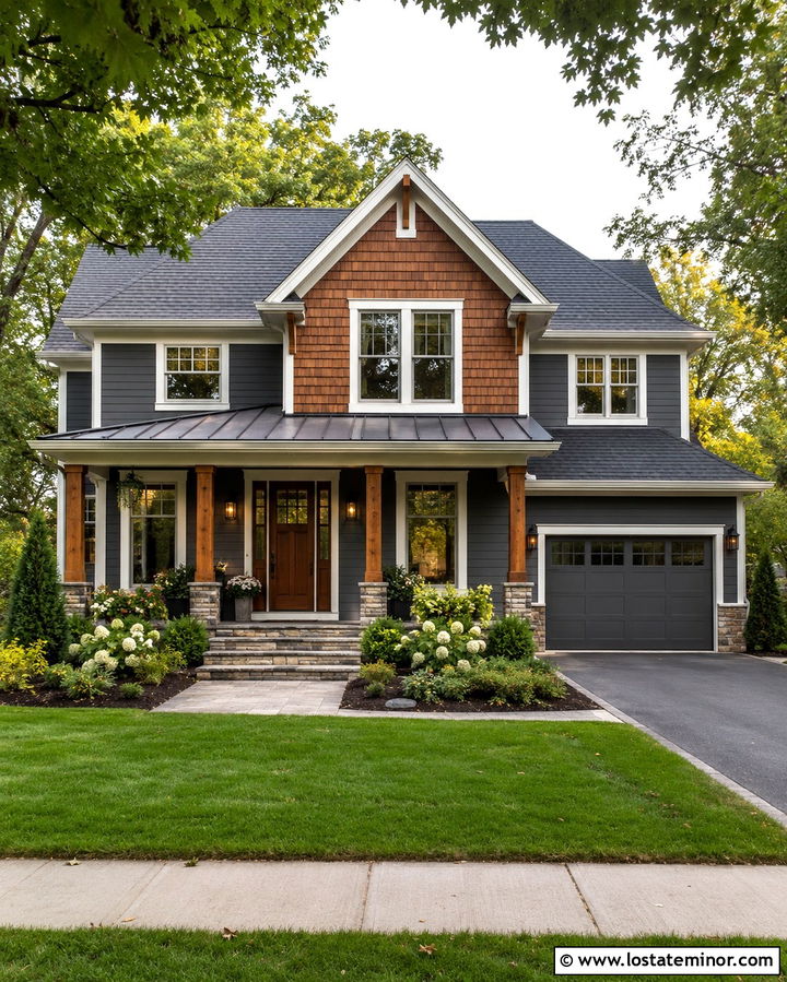 Slate Grey House With A Wood Front Door And Cedar Shakes - 30 Slate Grey House Design With Cedar Shake Ideas