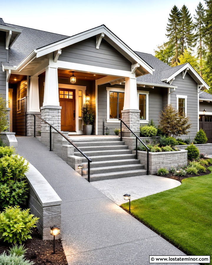 Slate Grey House With Accessible Low Rise Steps - 30 Slate Grey House Design With Steps Ideas