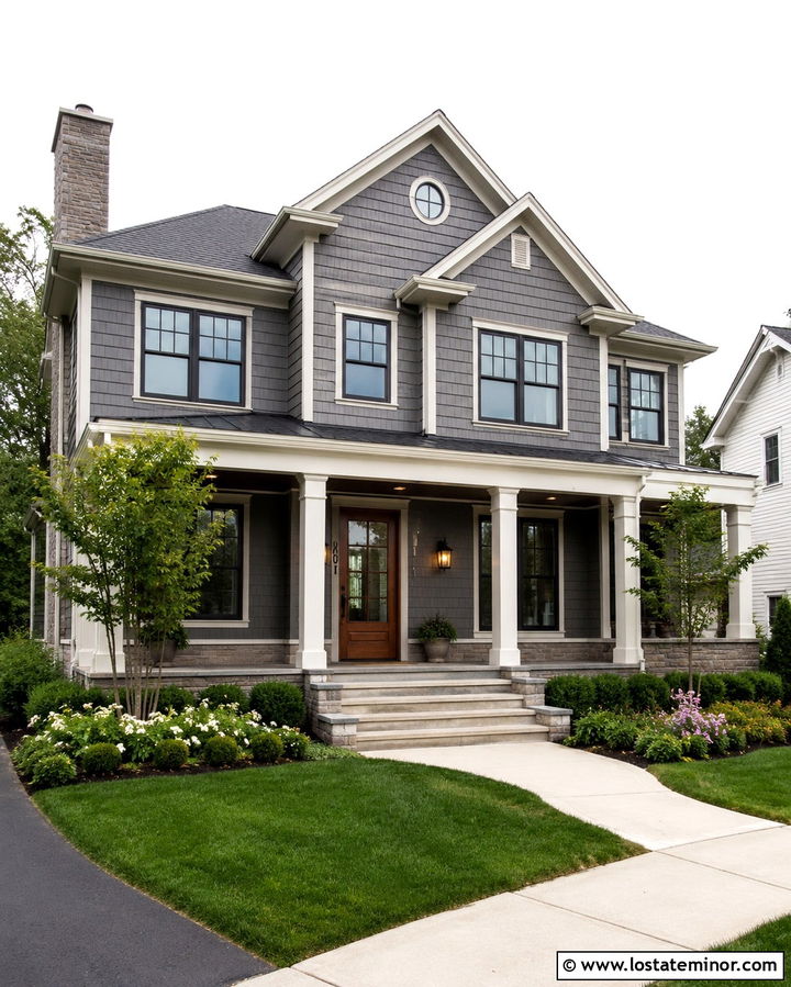 Slate Grey House With Aged Brass Sconces - 30 Slate Grey House Design With Light Fixtures Ideas