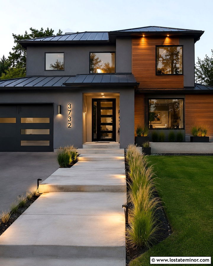 Slate Grey House With Backlit Numbers - 30 Slate Grey House Design With House Numbers Ideas