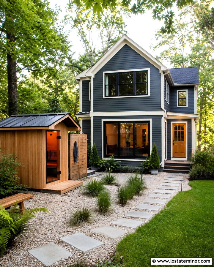 Slate Grey House With Backyard Sauna - 30 Slate Grey House Design With Backyard Ideas