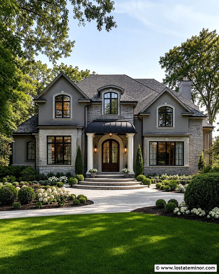 Slate Grey House With Barrel Roof Portico - 30 Slate Grey House Design With Portico Ideas