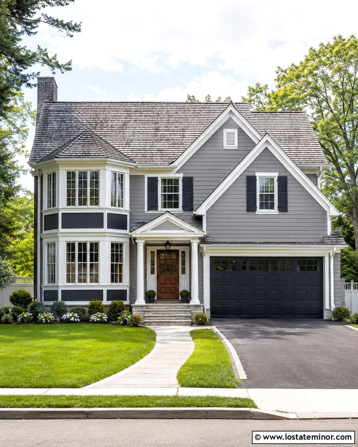 Slate Grey House With Bay Window Frames - 30 Slate Grey House Design With Window Frames Ideas