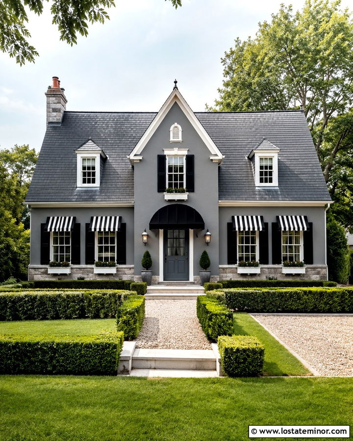 Slate Grey House With Black And White Awning - 30 Slate Grey House Design With Awning Ideas