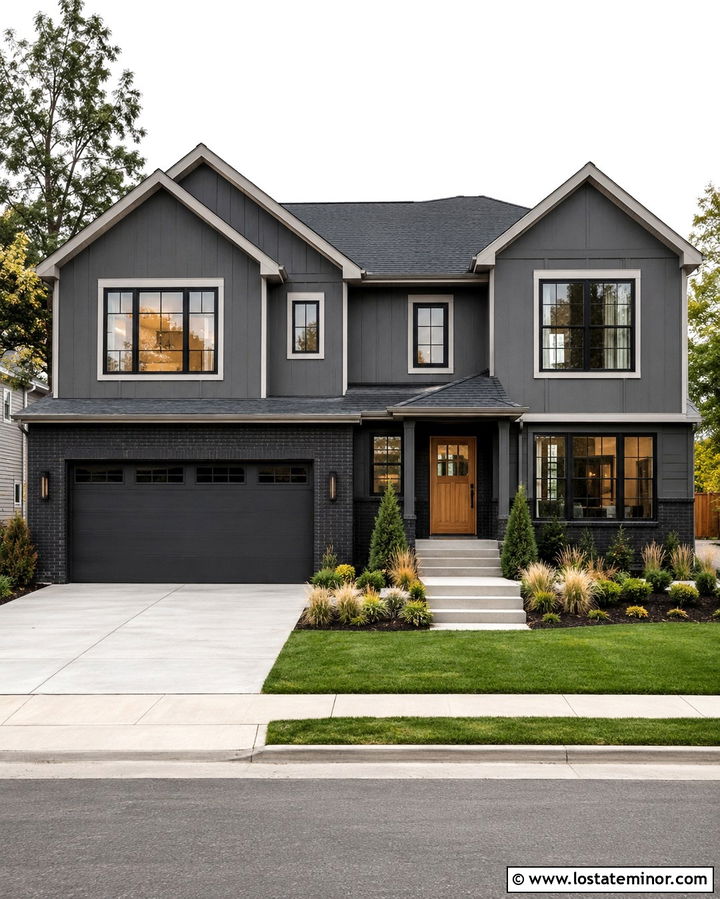Slate Grey House With Black Brick Wainscoting - 30 Slate Grey House Design With Wainscoting Ideas