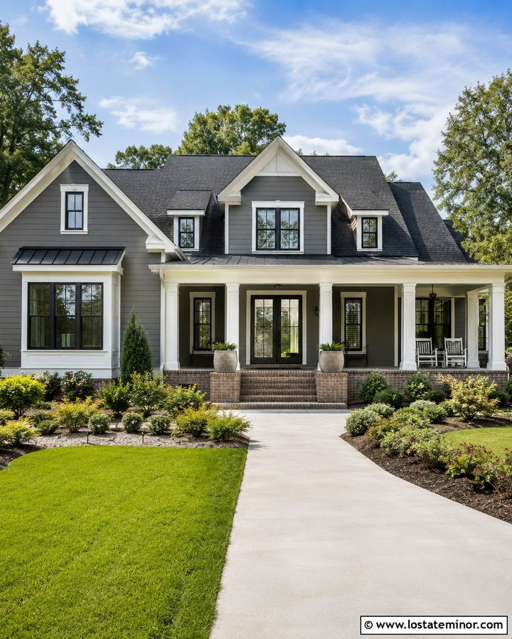 Slate Grey House With Black Double Storm Doors - 30 Slate Grey House Design With Storm Door Ideas