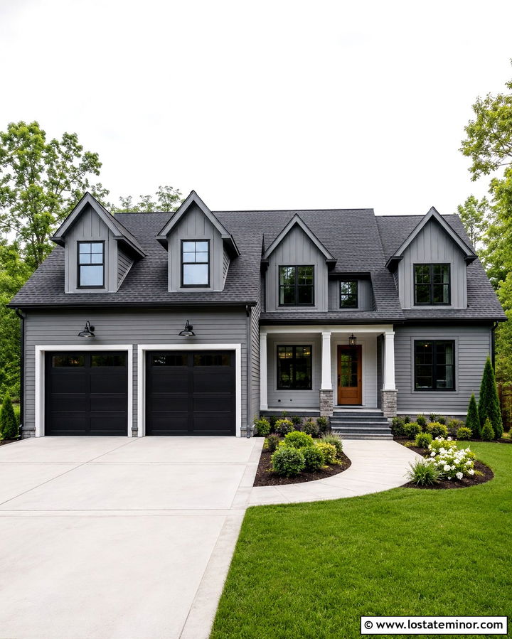 Slate Grey House With Black Garage Doors - 30 Slate Grey House Design With Dormers Ideas