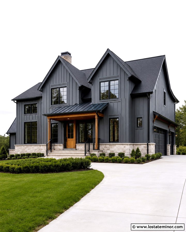 Slate Grey House With Black Grid Windows - 30 Slate Grey House Design With Window Frames Ideas
