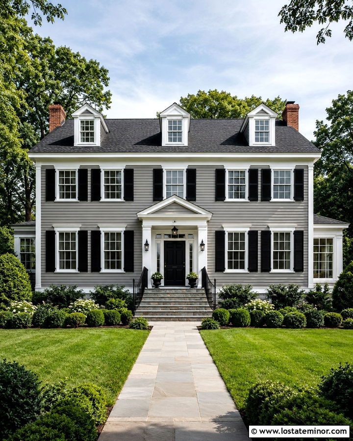 Slate Grey House With Black Iron Railings - 30 Slate Grey House Design With Steps Ideas