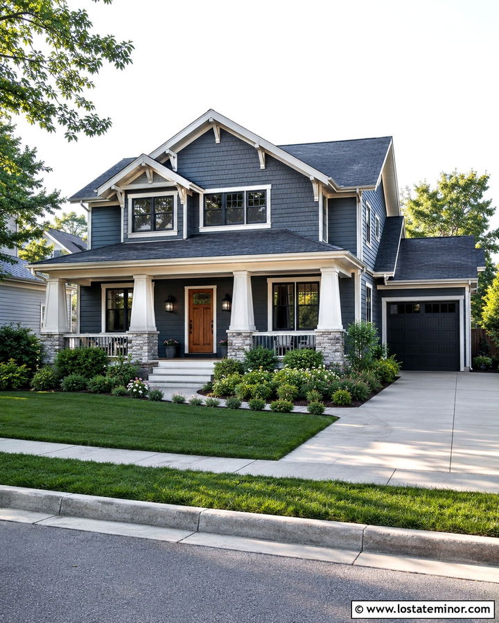 Slate Grey House With Black Lantern Lights - 30 Slate Grey House Design With Light Fixtures Ideas