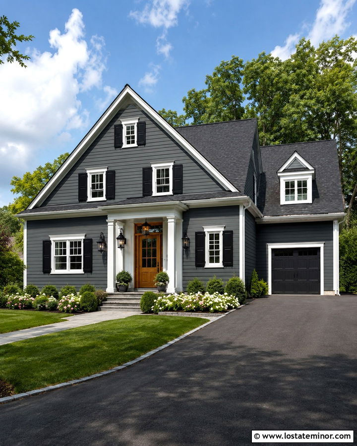 Slate Grey House With Black Lanterns - 30 Slate Grey House Design With Lighting Ideas