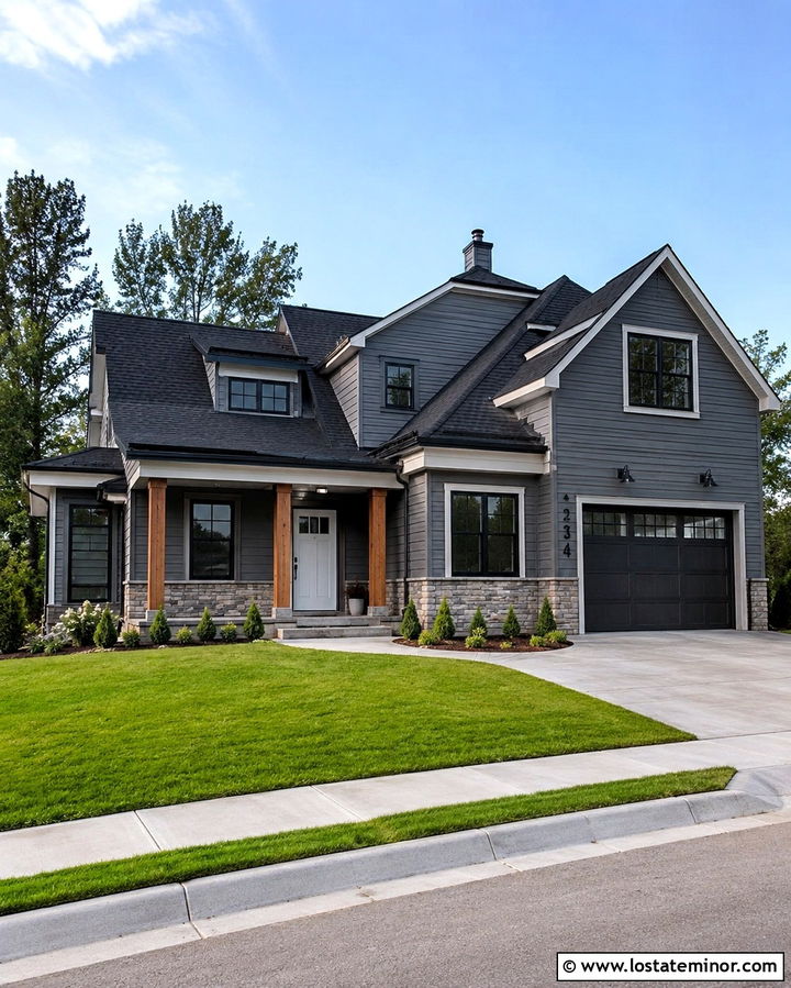 Slate Grey House With Black Metal Numbers - 30 Slate Grey House Design With House Numbers Ideas