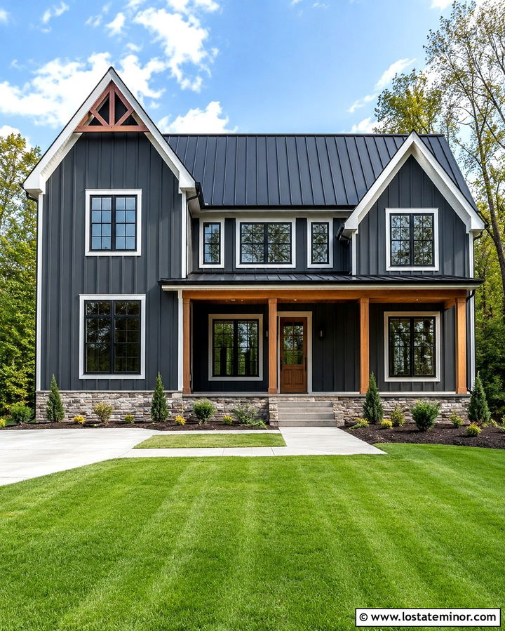 Slate Grey House With Black Metal Roof - 30 Slate Grey House Design With Accents Ideas