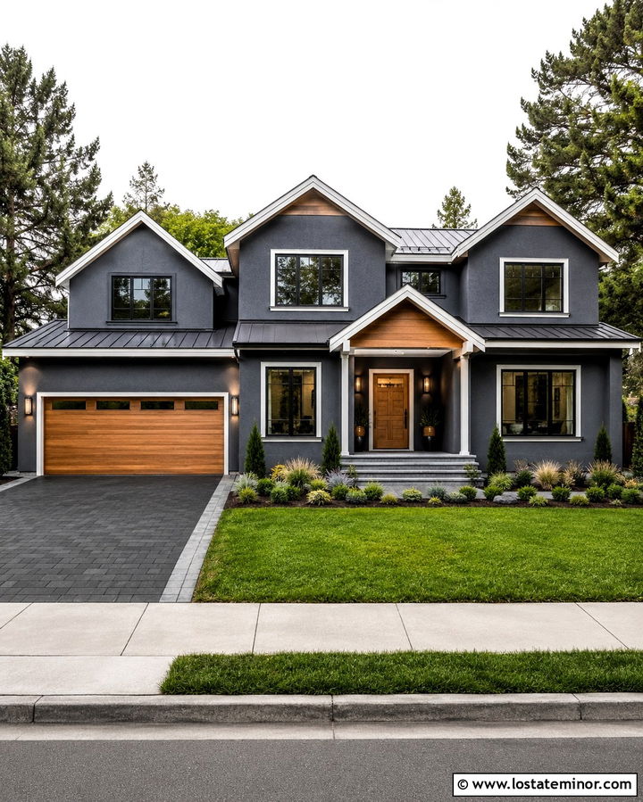 Slate Grey House With Black Paver Driveway - 30 Slate Grey House Design With Driveway Ideas