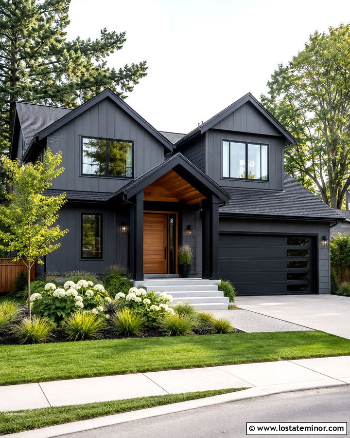 Slate Grey House With Black Portico - 30 Slate Grey House Design With Portico Ideas
