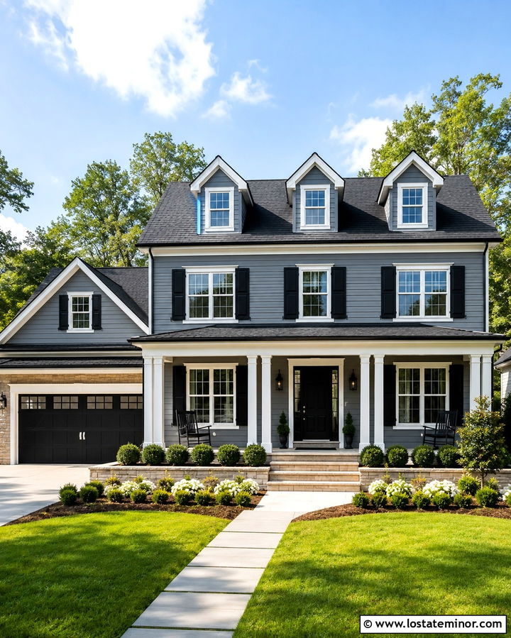 Slate Grey House With Black Roof And White Trim - 30 Slate Grey House Design With Dormers Ideas