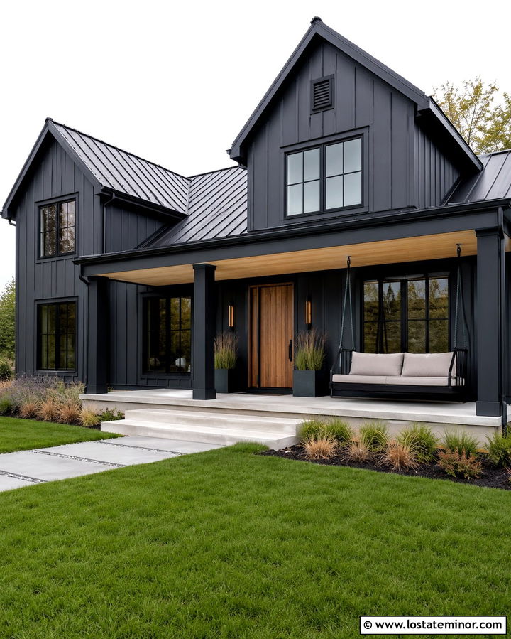 Slate Grey House With Black Rope Swing - 30 Slate Grey House Design With Swing Ideas