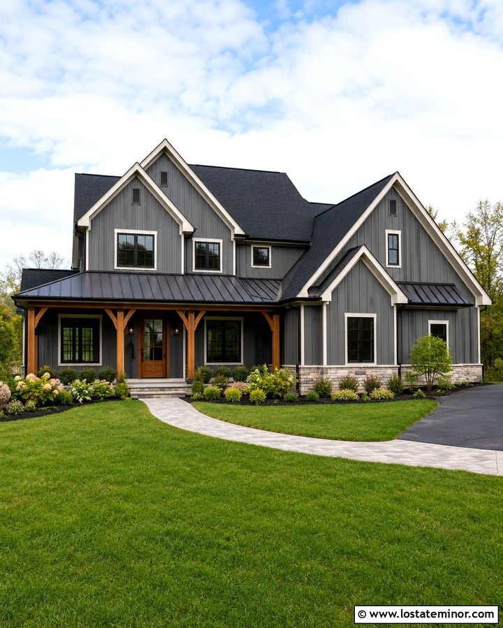Slate Grey House With Black Shingle And Metal Roof - 30 Slate Grey House Design With Roof Ideas
