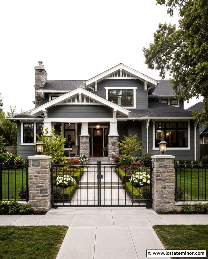Slate Grey House With Black Steel Fence - 30 Slate Grey House Design With Fence Ideas