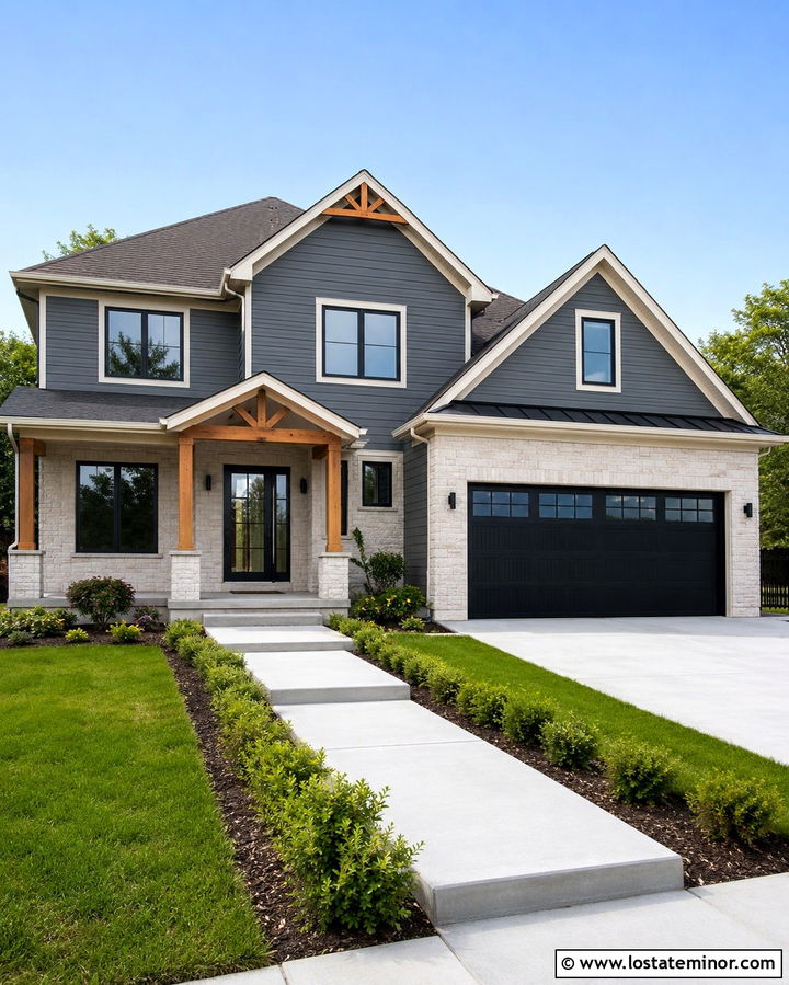 Slate Grey House With Black Storm Door And Garage Door - 30 Slate Grey House Design With Storm Door Ideas