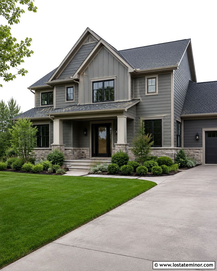 Slate Grey House With Black Storm Door And Greige Trim - 30 Slate Grey House Design With Storm Door Ideas