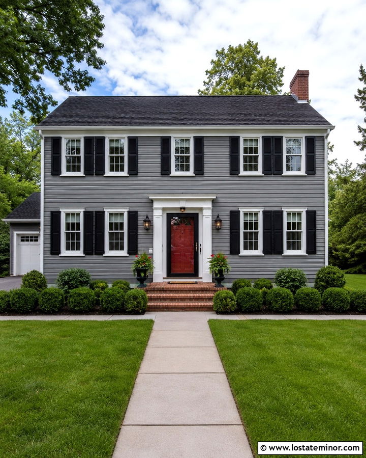 Slate Grey House With Black Storm Door And Red Front Door - 30 Slate Grey House Design With Storm Door Ideas