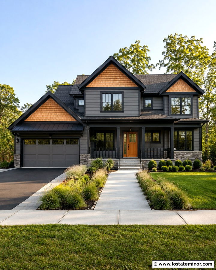 Slate Grey House With Black Trim And Cedar Shakes - 30 Slate Grey House Design With Cedar Shake Ideas