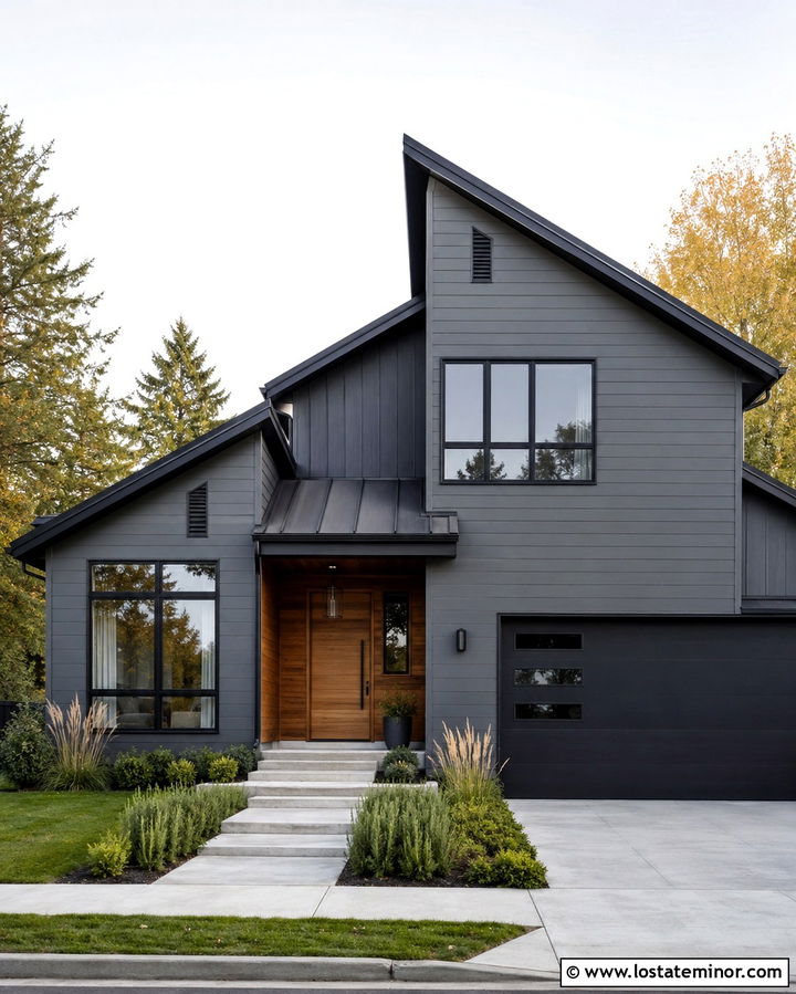 Slate Grey House With Black Trim And Gables - 30 Slate Grey House Design With Gables Ideas
