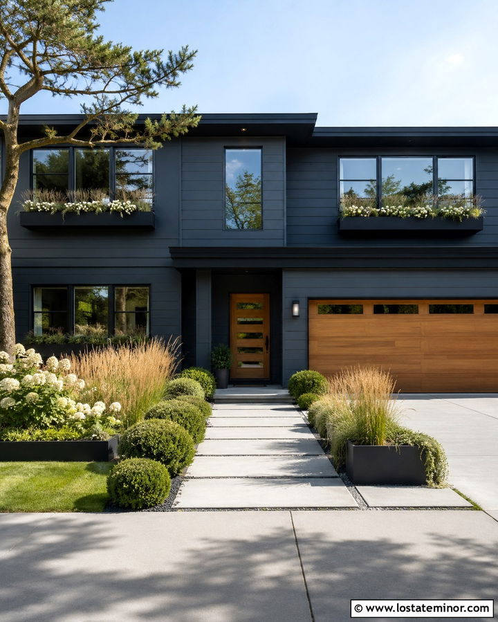 Slate Grey House With Black Trim And Metal Window Boxes - 30 Slate Grey House Design With Window Boxes Ideas