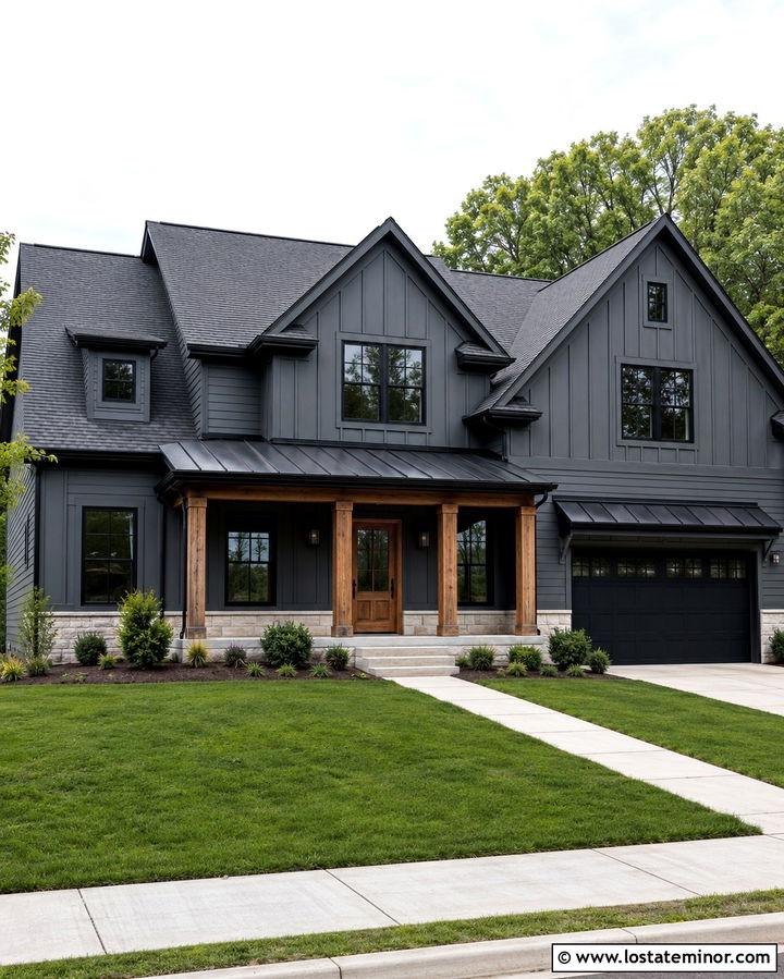 Slate Grey House With Black Window Frames - 30 Slate Grey House Design With Window Frames Ideas