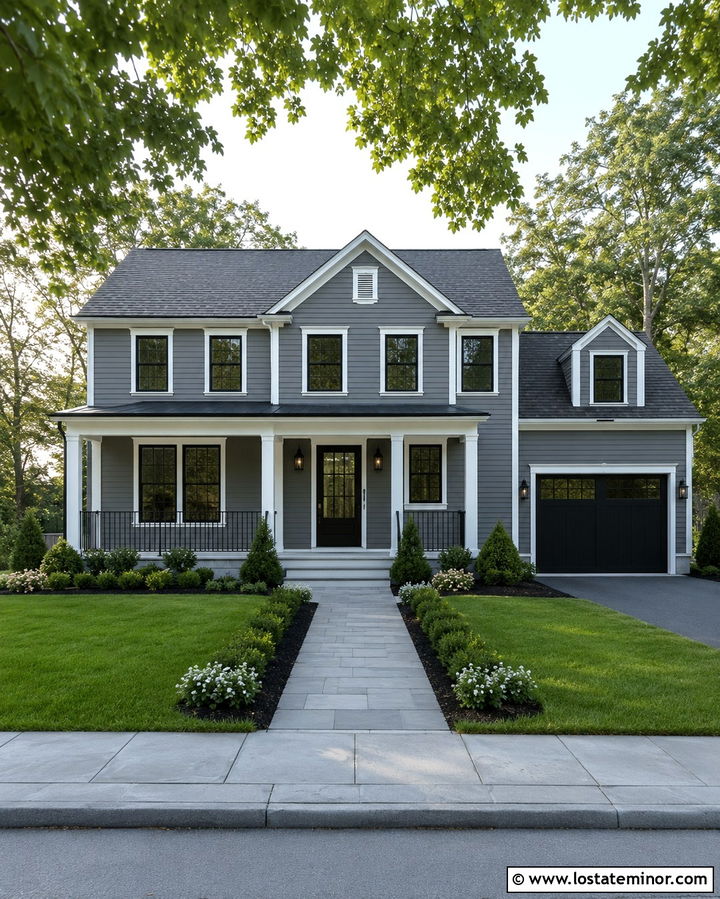 Slate Grey House With Black Windows And White Trim - 30 Slate Grey House Design With Trim Ideas