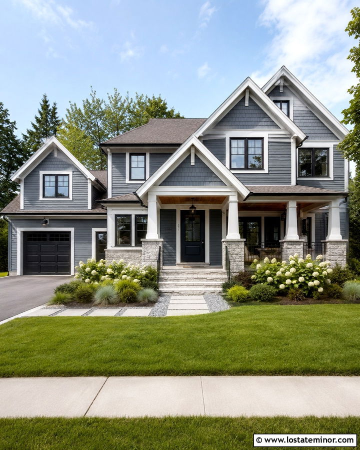 Slate Grey House With Blue Door And Silver Numbers - 30 Slate Grey House Design With House Numbers Ideas