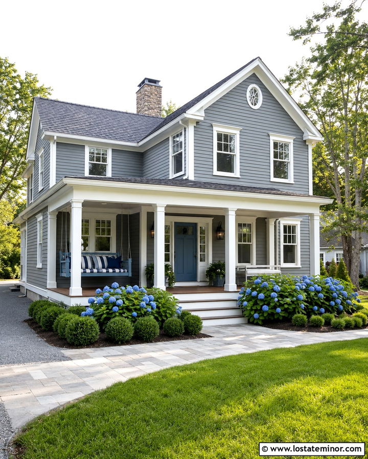Slate Grey House With Blue Porch Swing - 30 Slate Grey House Design With Swing Ideas