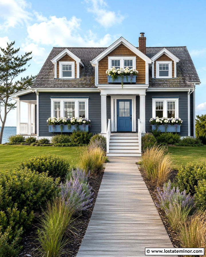 Slate Grey House With Blue Window Boxes - 30 Slate Grey House Design With Window Boxes Ideas