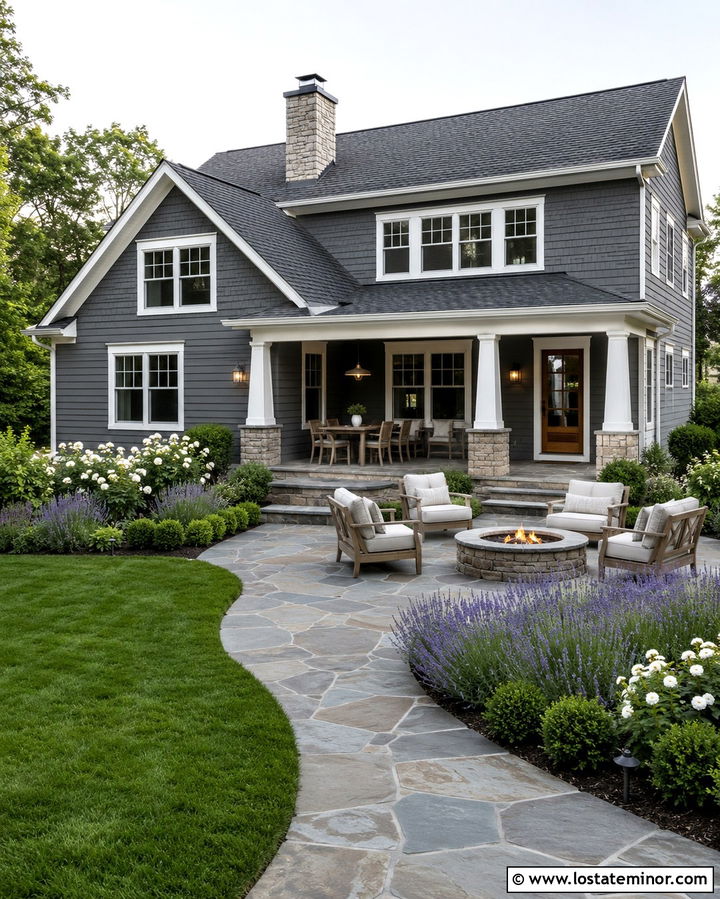 Slate Grey House With Bluestone Patio - 30 Slate Grey House Design With Backyard Ideas