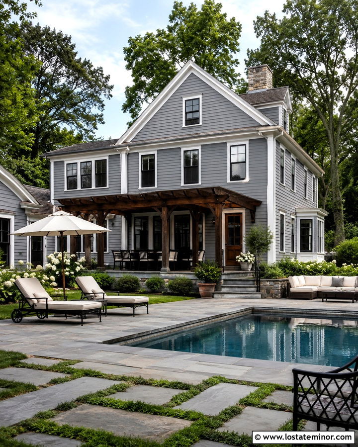 Slate Grey House With Bluestone Pool Surround - 30 Slate Grey House Design With Swimming Pool Ideas