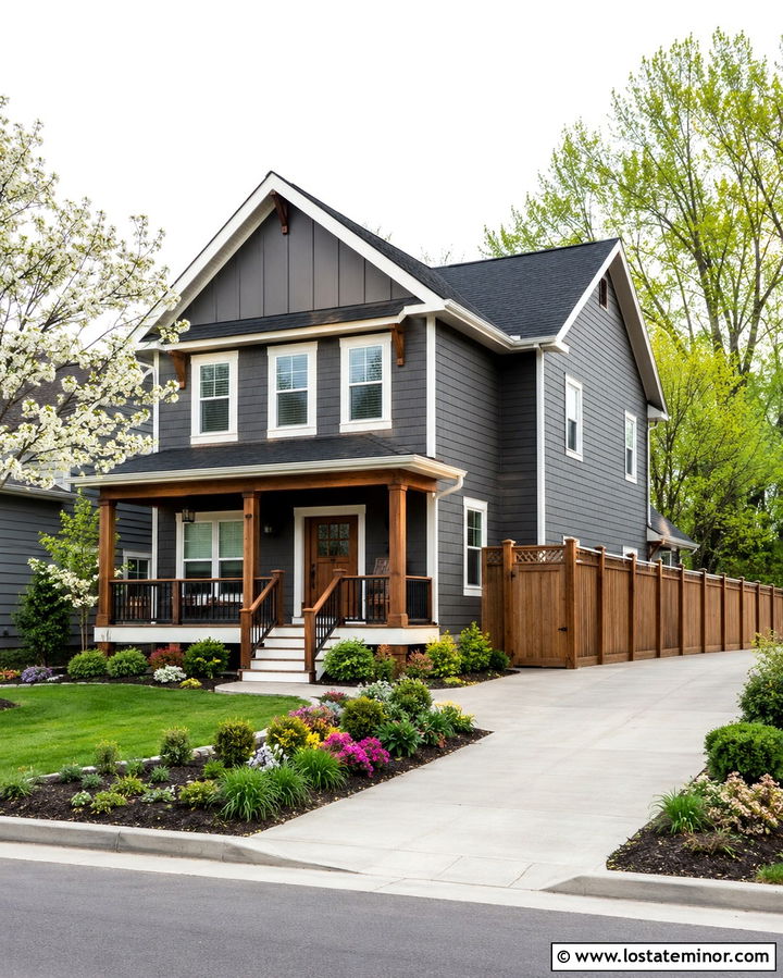 Slate Grey House With Board On Board Fence - 30 Slate Grey House Design With Fence Ideas