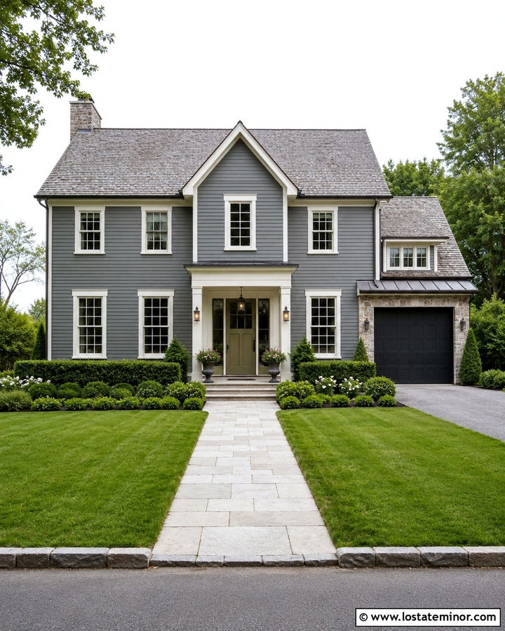Slate Grey House With Brass Sconces - 30 Slate Grey House Design With Lighting Ideas