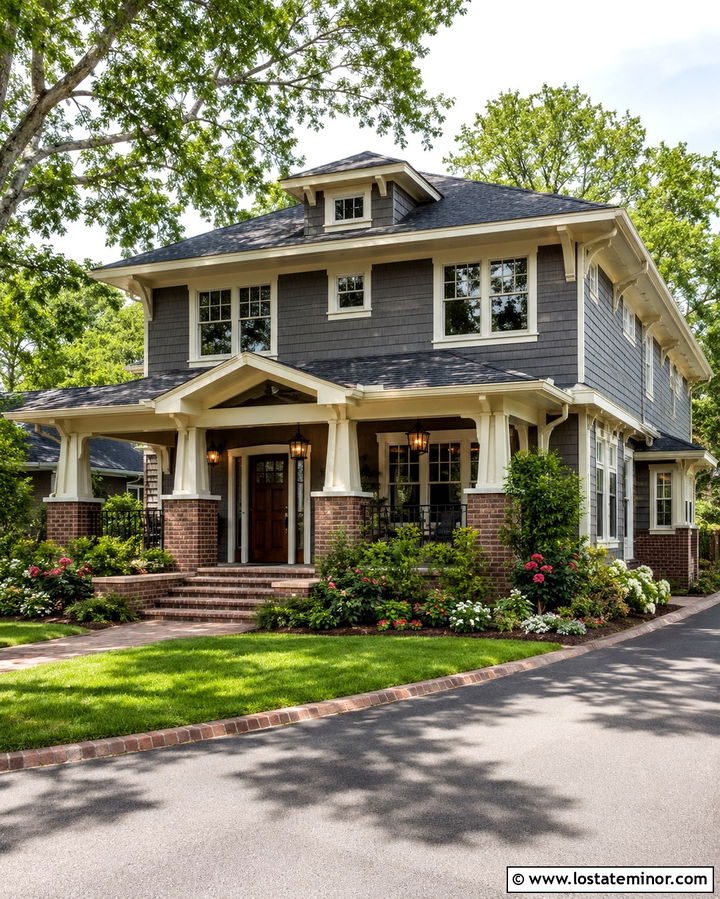 Slate Grey House With Brick Accents And Copper Lights - 30 Slate Grey House Design With Light Fixtures Ideas