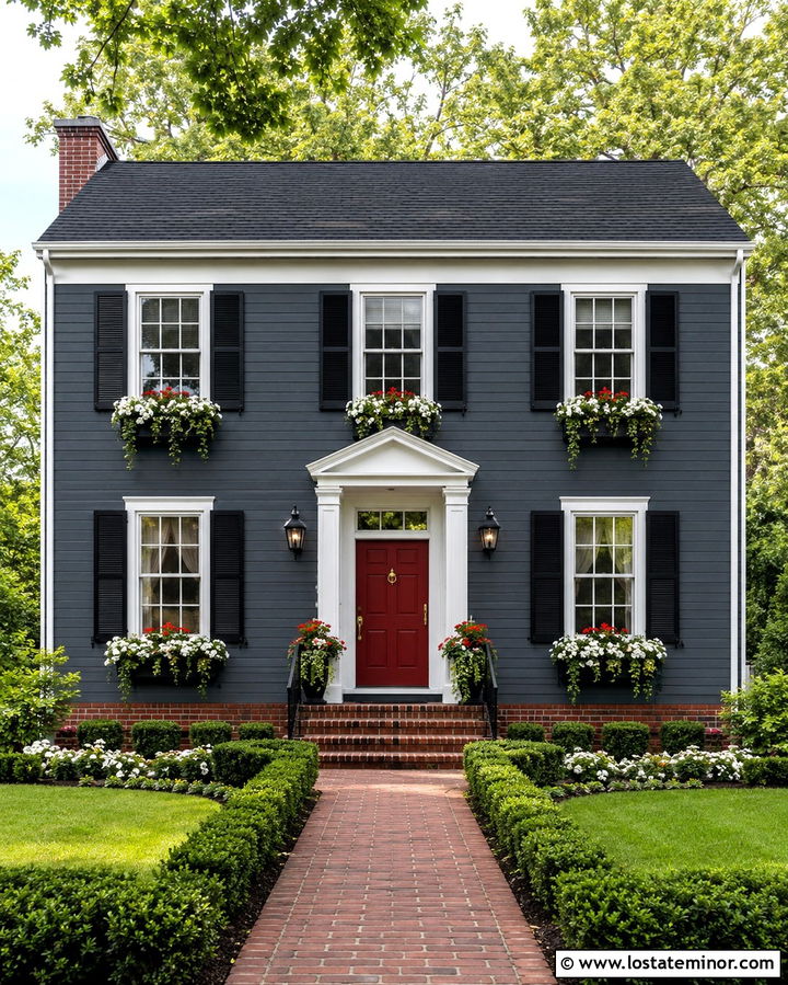 Slate Grey House With Brick Accents And Window Boxes - 30 Slate Grey House Design With Window Boxes Ideas