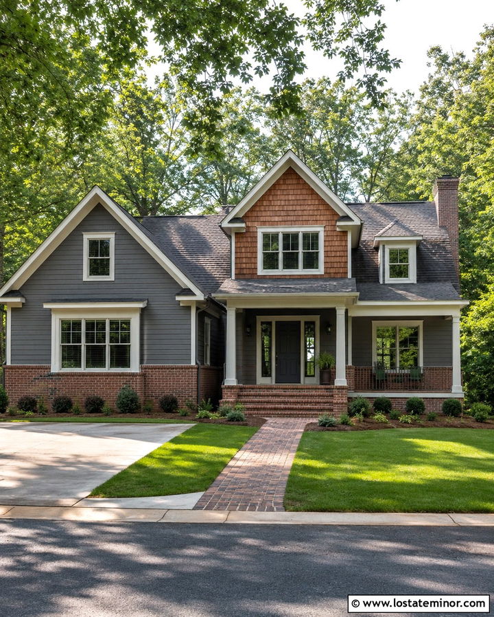 Slate Grey House With Brick And Cedar Shakes - 30 Slate Grey House Design With Cedar Shake Ideas