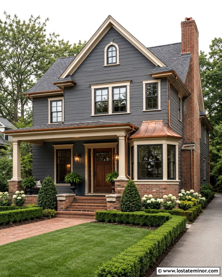Slate Grey House With Brick And Copper Accents - 30 Slate Grey House Design With Brick Accents Ideas